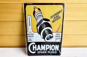 Porcelain Look Champion Spark Plug Service 12″ x 8” Repro Metal Sign