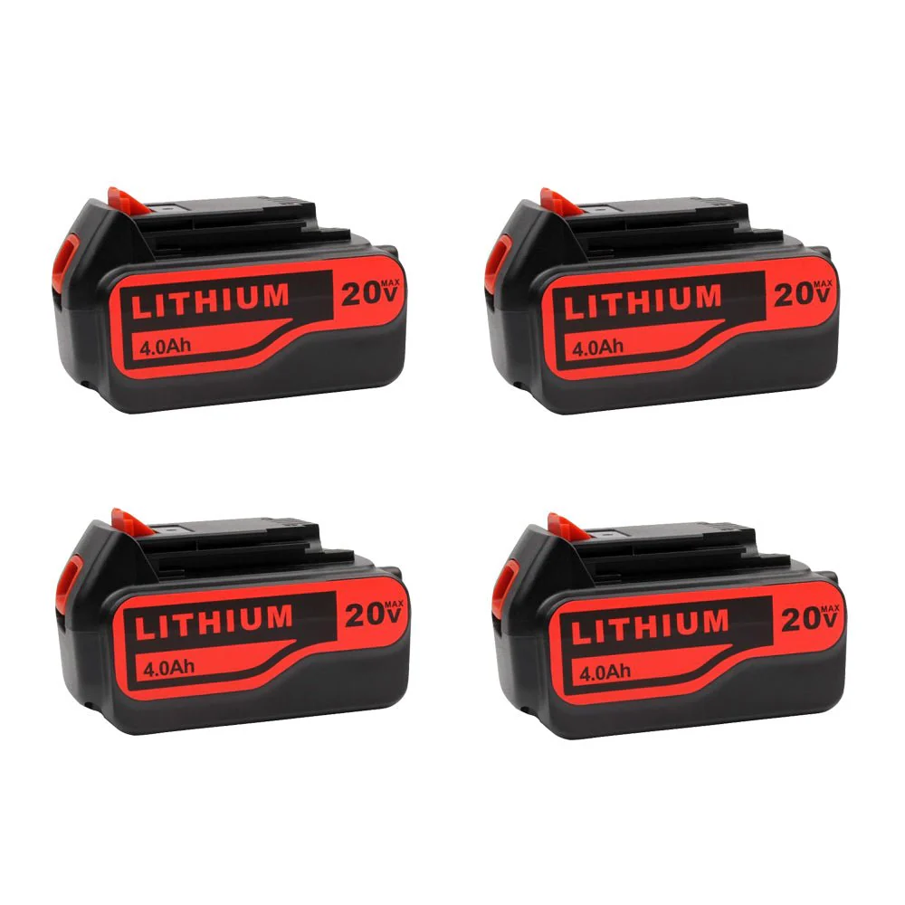 4-Pack Black and Decker 20V 4.0Ah Battery Replacement - LBXR20 Compatible