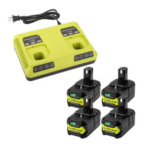 4-Pack Replacement Ryobi 18V ONE+ Battery with Ryobi P117 Charger