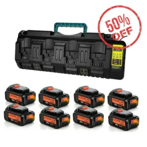 DeWalt 20V 6.0Ah Battery Replacement (8 Pack) with DCB104 4-Port Fast Charger