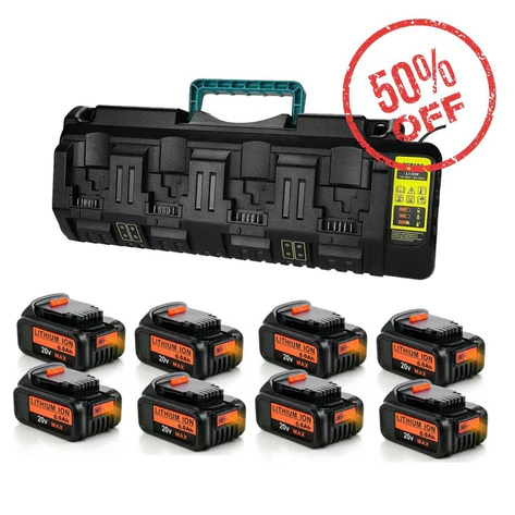 DeWalt 20V 6.0Ah Battery Replacement (8 Pack) with DCB104 4-Port Fast Charger