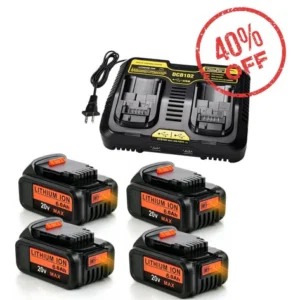 20V 6.0Ah Replacement Battery 4-Pack with DCB102 Dual Port Charger