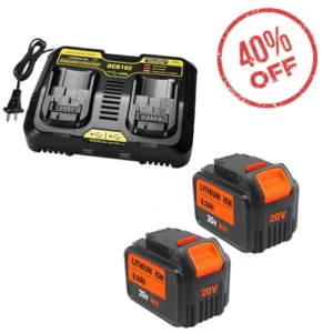 20V 9.0Ah Replacement Battery for DeWalt DCB205 – 2 Pack with Dual Charger