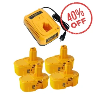 DeWalt 18V Battery Replacement 4.8Ah (4-Pack) with DC9310 Charger | DC9096 Ni-MH