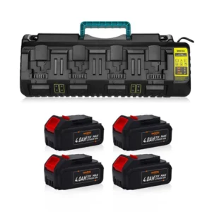 DeWalt 20V 4.0Ah Battery Replacement (4 Pack) with DCB104 4-Port Fast Charger