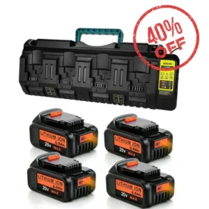 DeWalt 20V 6.0Ah Battery Replacement 4-Pack with DCB104 4-Port Fast Charger