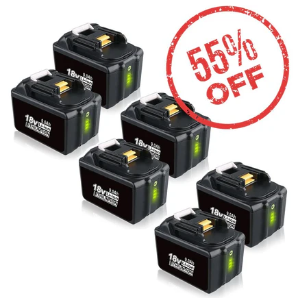 Makita 18V 9.0Ah Battery Replacement (6-Pack) | BL1860B, BL1830B Compatible