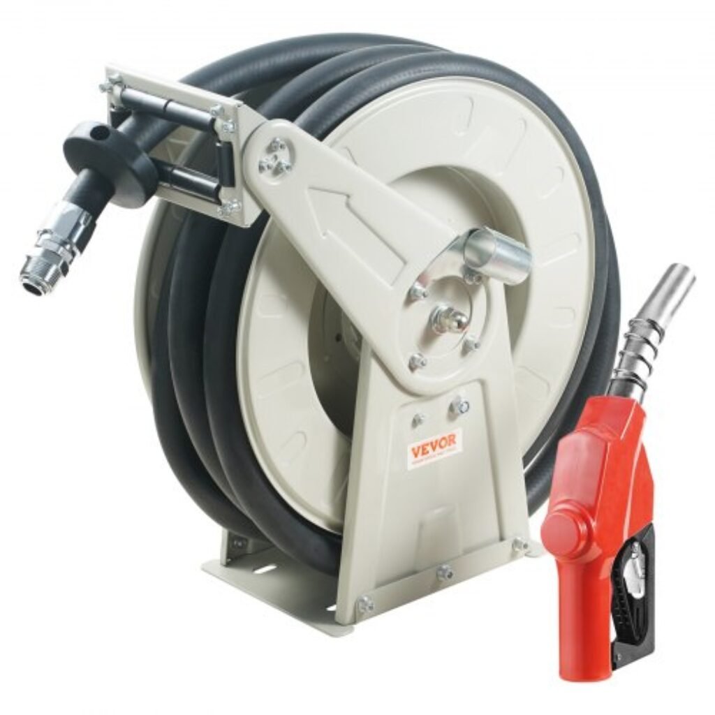 VEVOR 3/4" x 66' Retractable Fuel Hose Reel - Heavy Duty Diesel Hose Reel with Automatic Nozzle