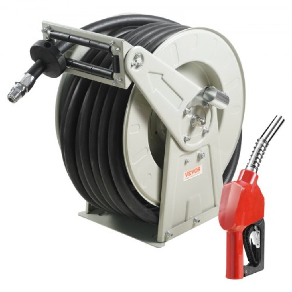VEVOR 1" x 50' Fuel Hose Reel: Heavy-Duty Retractable Diesel Hose with Automatic Nozzle