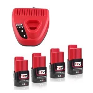 Milwaukee M12 12V Lithium-Ion Battery 4-Pack with N12 Charger Replacement – 3.5Ah
