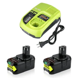 Ryobi 18V 4.0Ah Battery Replacement 2 Pack with Charger – Compatible with Ryobi 12V-18V P117 P104