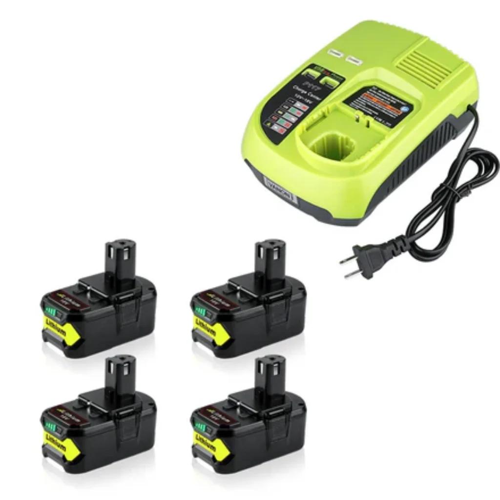 Ryobi 18V 4.0Ah Battery Replacement 4 Pack with Charger for Ryobi 12V-18V P117 P104