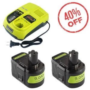 Ryobi 18V 9.0Ah Battery 2-Pack with Charger, Replacement for Ryobi ONE+ P117 P108 P104