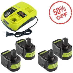 Ryobi 18V 9.0Ah Battery Replacement 4-Pack with Charger | P117 Compatible