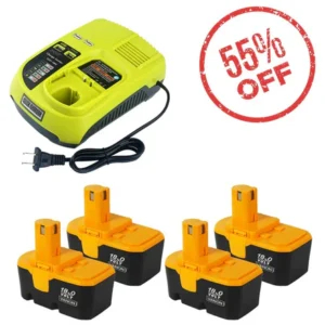 Ryobi 18V ONE+ 4.8Ah Battery 4-Pack with Charger P117 | High-Capacity Power Kit