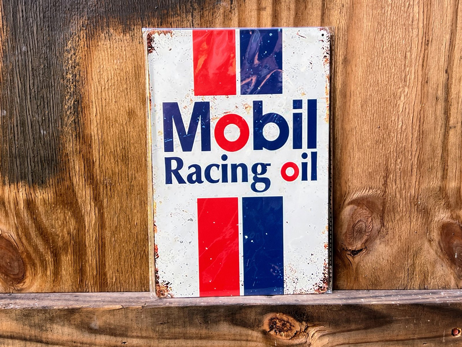 Metal 12” x 8” reproduction Vintage Mobil Racing Oil sign gas oil mancave garage.