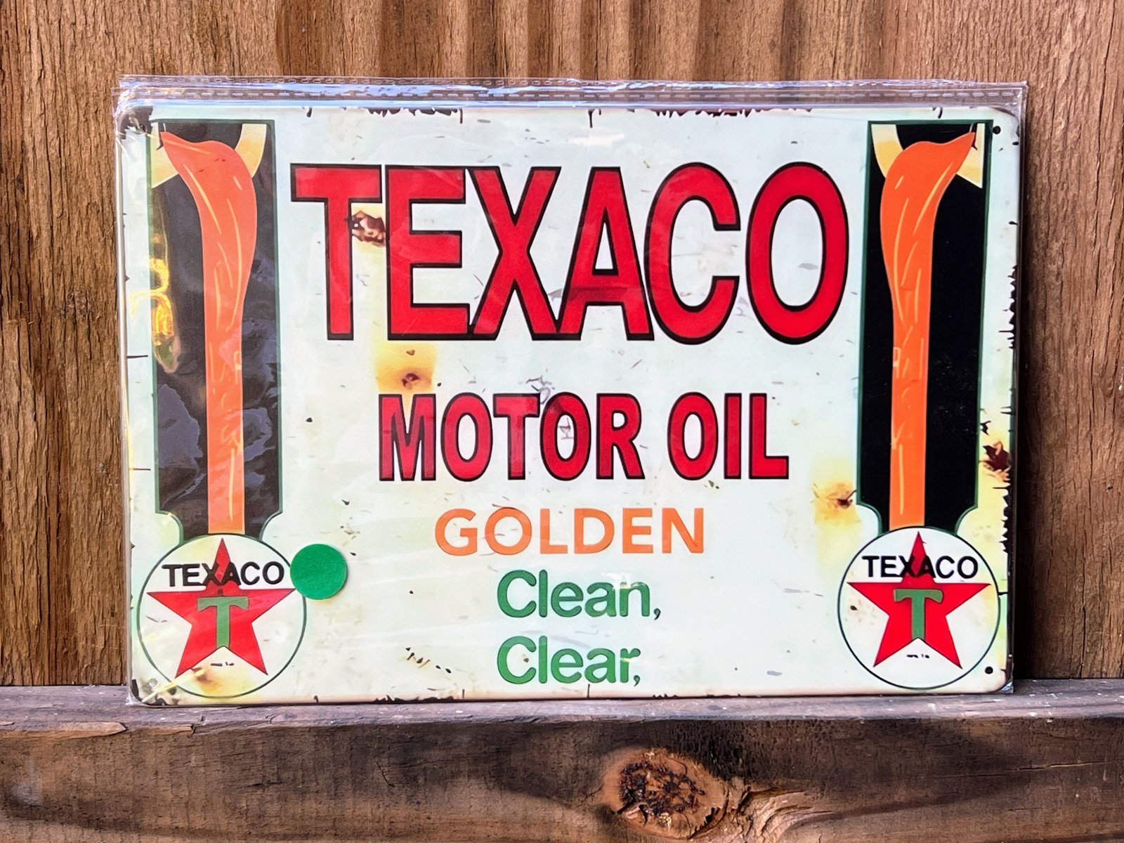 Metal 12” x 8” reproduction Vintage Texaco Motor Oil sign gas oil mancave garage