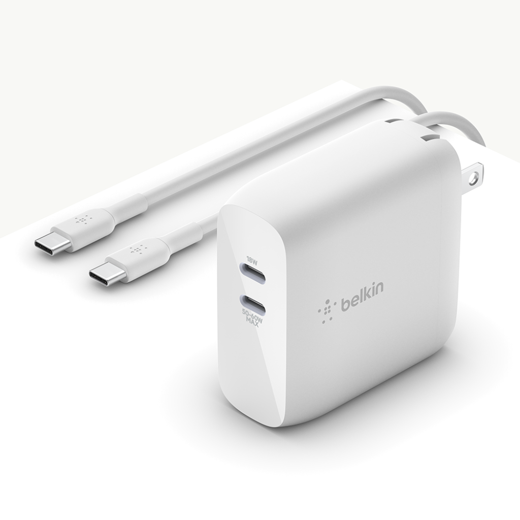 Belkin BoostCharge Dual USB-C GaN Wall Charger 68W with USB-C Cable - Fast & Efficient Charging