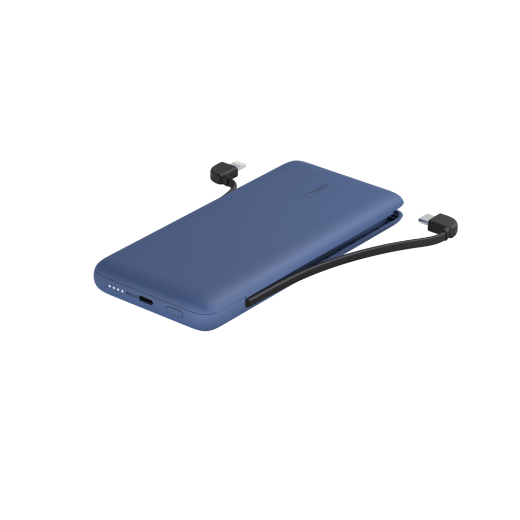 Belkin BoostCharge Plus 10K USB-C Power Bank with Integrated Cables - Blue Portable Charger
