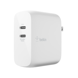 Belkin BoostCharge Pro 68W Dual USB-C PD GaN Wall Charger – Fast Charging White