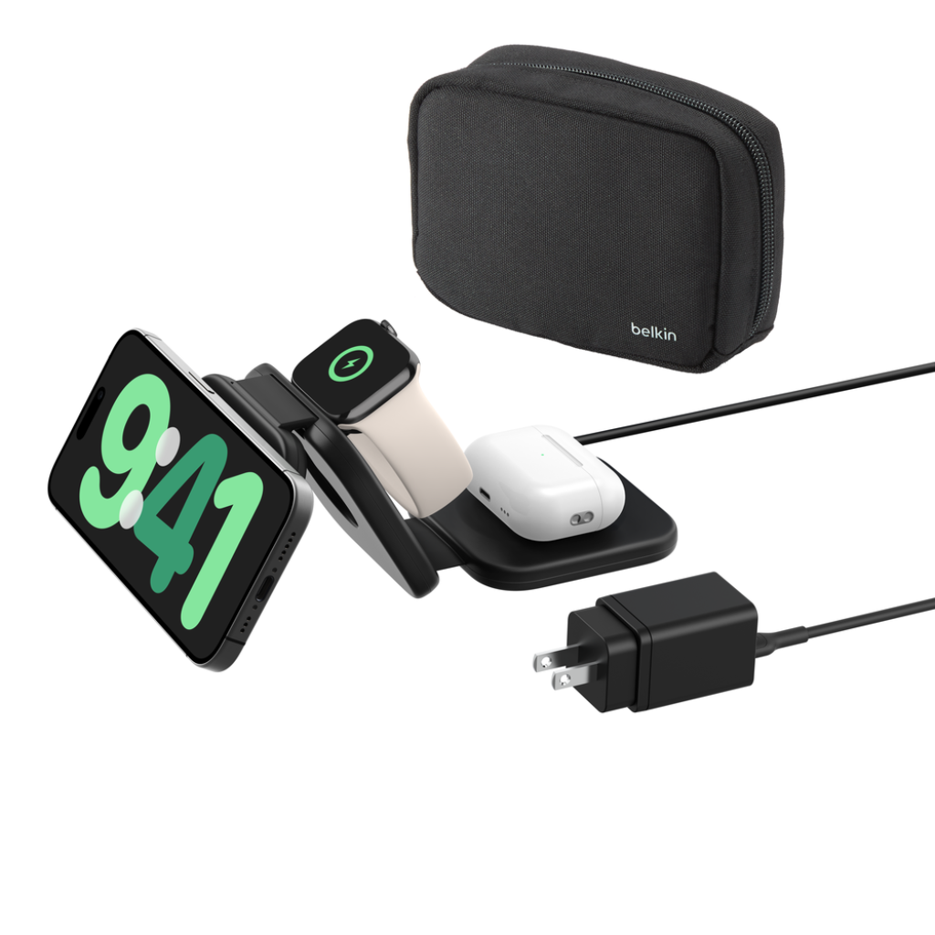Belkin BoostCharge Pro 3-in-1 Magnetic Wireless Charging Travel Pad with Qi2 15W - iPhone, Apple Watch, AirPods