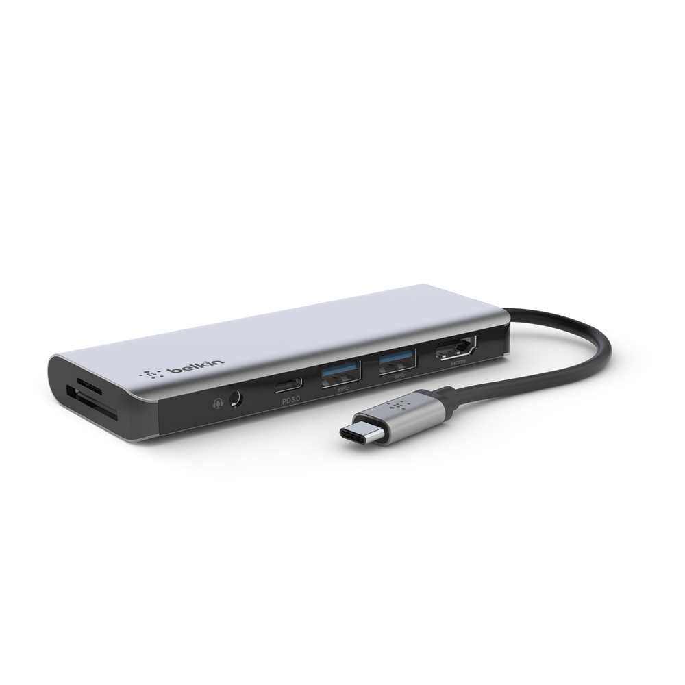 Belkin Connect USB-C 7-in-1 Multiport Hub Adapter - Black | 4K HDMI, USB 3.0, SD Card Reader