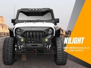 2007 2008 2009 2010 2011 2012 2013 2014 2015 2016 2017 2018 Jeep Wrangler JK & Unlimited (2/4 Doors) Front Bumper Grill with Winch Plate 2Pcs 42W LED Work Light Pods Textured Black Solid Steel Off-Road