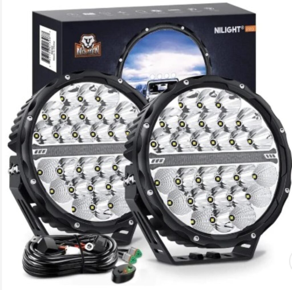 9 Inch 140W 15560LM Round Spot Flood Built-in EMC DRL LED Work Lights (Pair) | 12AWG DT