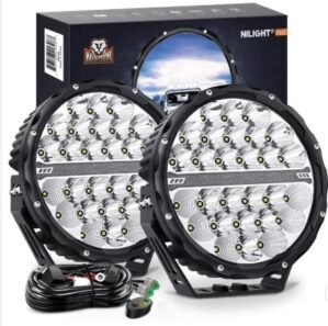 9 Inch 140W 15560LM Round Spot Flood Built-in EMC DRL LED Work Lights (Pair) | 12AWG DT