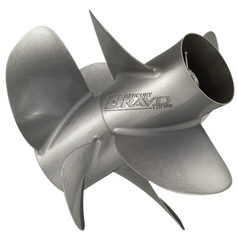 Mercury – Bravo Three Stainless Steel Propeller (Matte Finish) – 4-blade – front prop only – 15 Dia. – 28 Pitch – 48-8M8022460