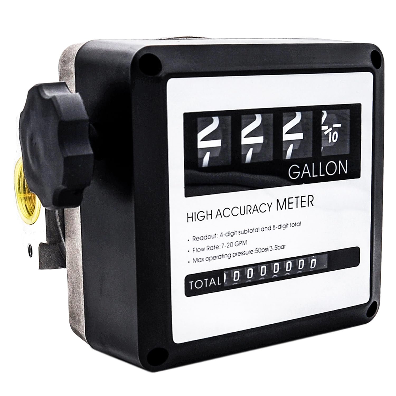 1 Inch NPT Mechanical Gallon Fuel Flow Meter for Gasoline, Kerosene or Diesel Fuel Tank Transfer Pumps, Aluminum 7-20 GPM 4-Digital Batch Display