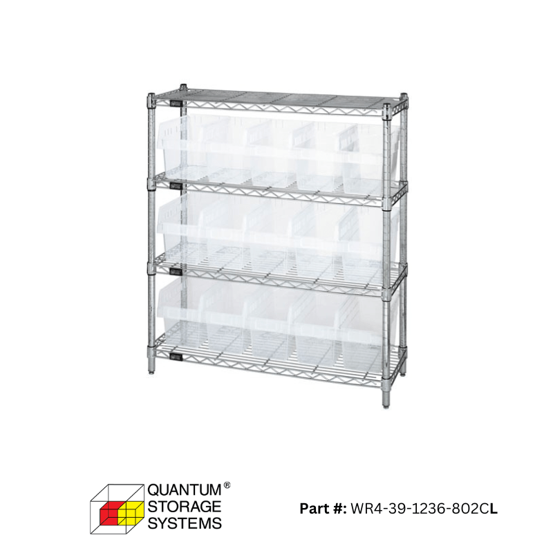 Quantum 36" x 12" x 39" Store-Max 8" Shelf Bin Wire Shelving System (4 Shelves)