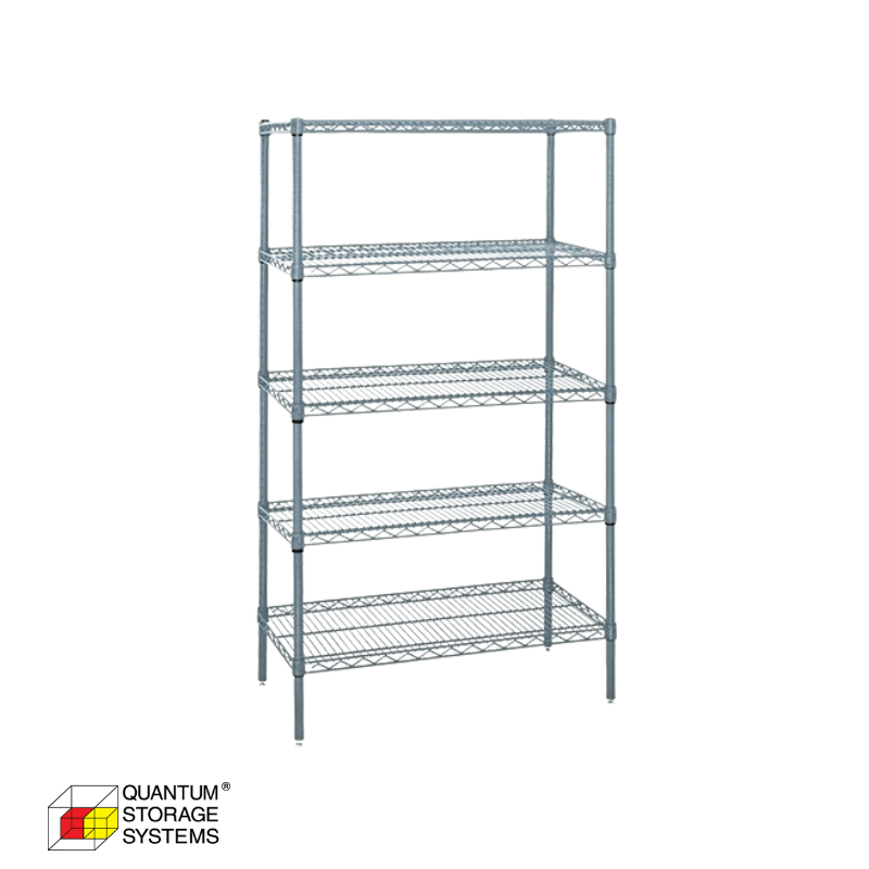 Quantum Storage (WR74-1848GY-5) 5 Shelf Gray Epoxy Wire Shelving Starter Kit
