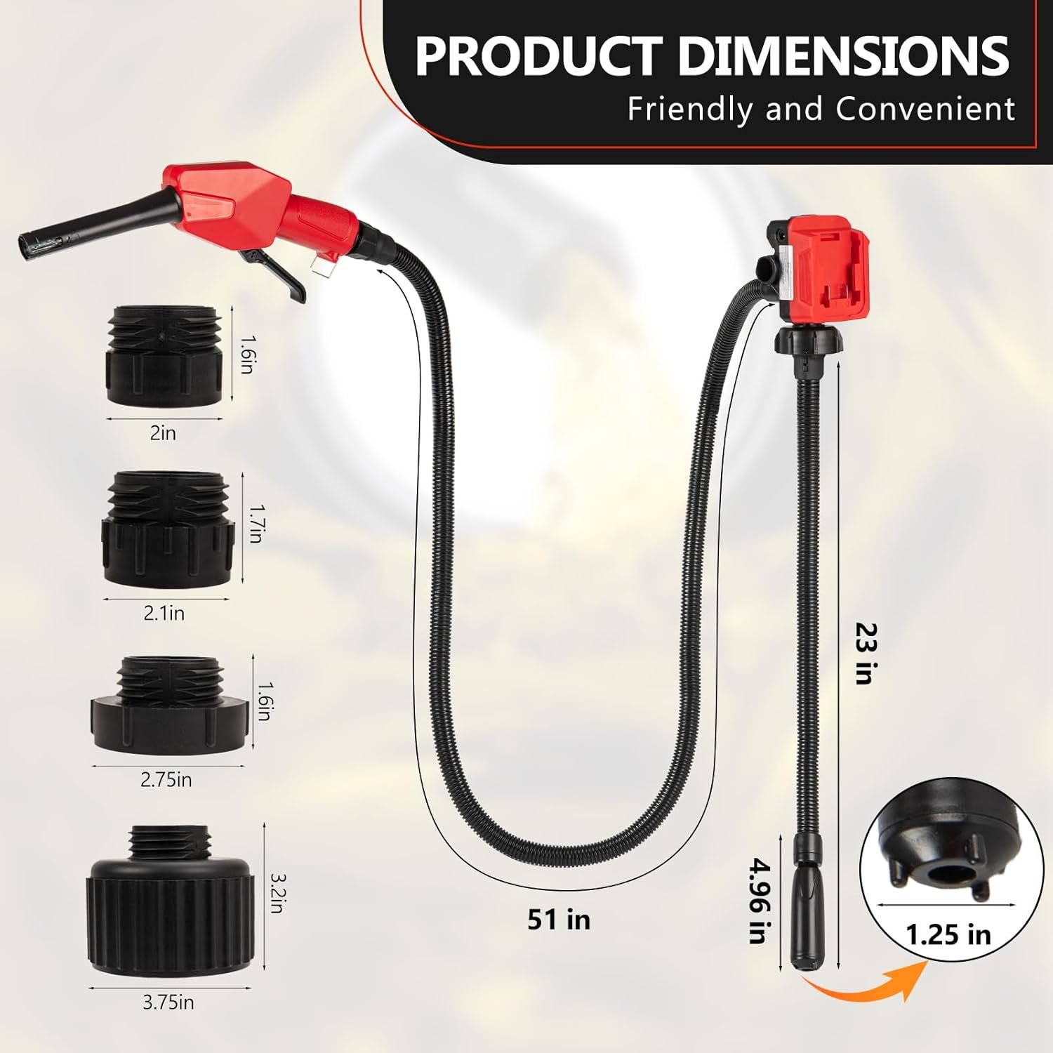 5GPM Cordless Fuel Transfer Pump,Auto-Stop & Hand Nozzle, Compatible with DeWalt 20V & Milwaukee 18V Batteries, 51'' hose,Vertical Operated Gas Can Pump for Diesel, Gasoline (Battery Excluded) - Image 2