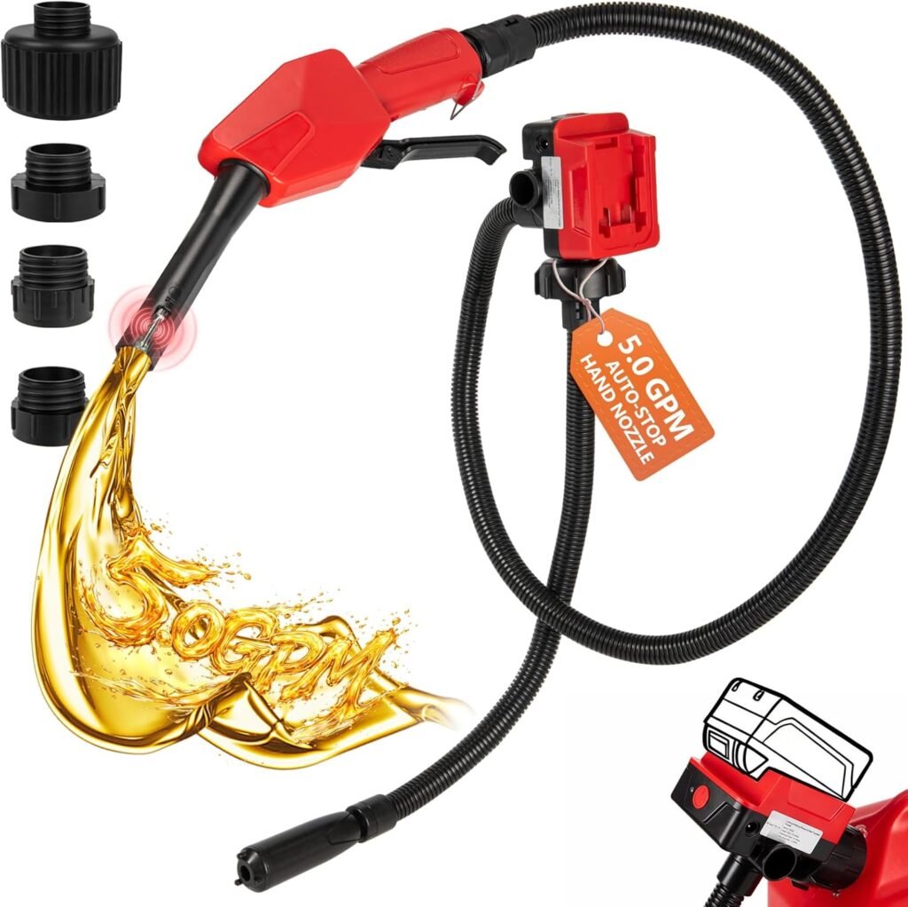 5GPM Cordless Fuel Transfer Pump,Auto-Stop & Hand Nozzle, Compatible with DeWalt 20V & Milwaukee 18V Batteries, 51'' hose,Vertical Operated Gas Can Pump for Diesel, Gasoline (Battery Excluded)