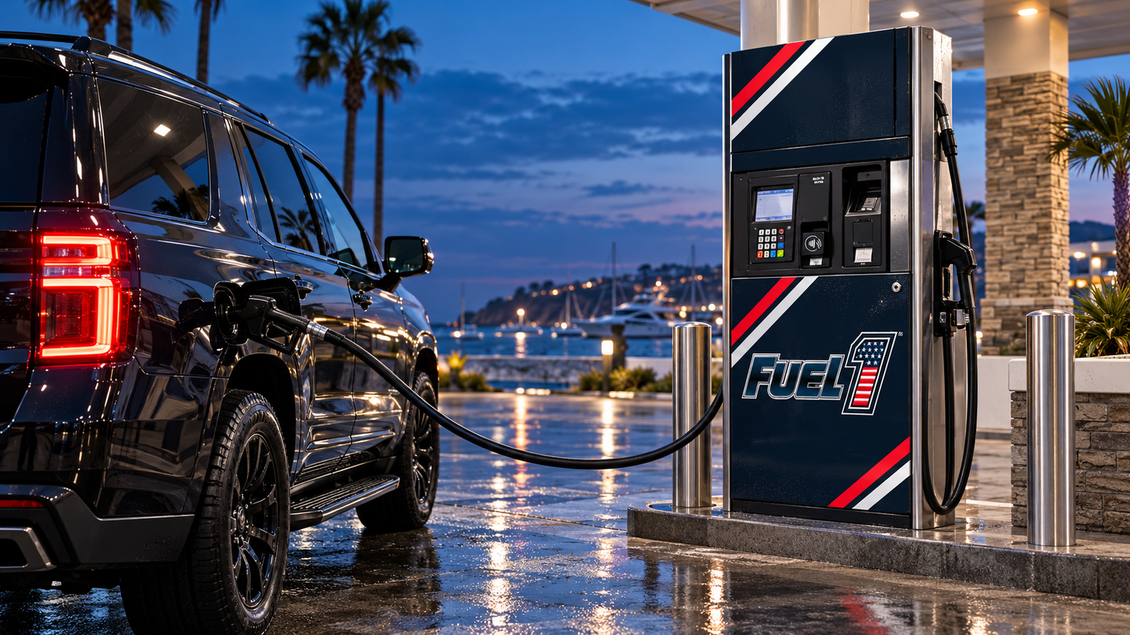 Vehicle refueling at a Fuel 1 branded dispenser